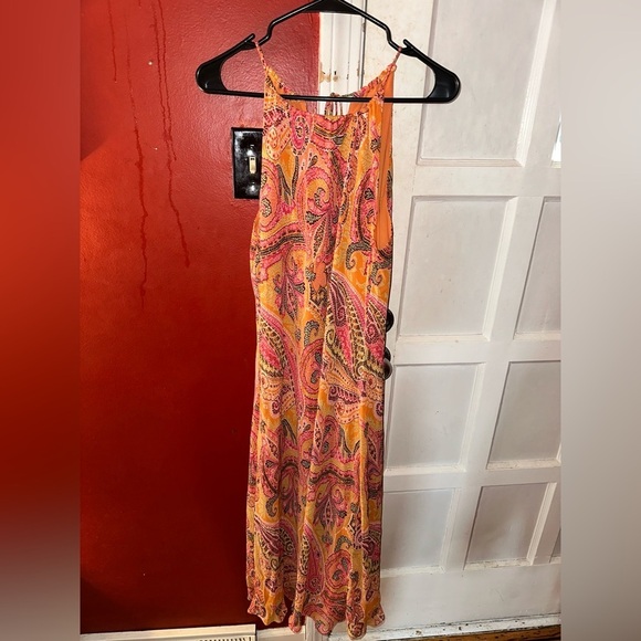 Ann Taylor Vintage Silk Paisley Print Orange Maxi Dress - Picture 3 of 8